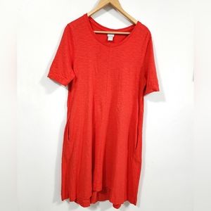 Chicos Red Seamed Slub Knit T-shirt Dress